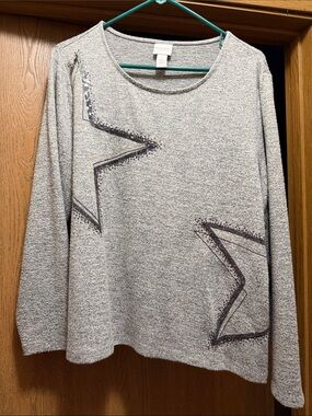 Women's Heather Gray Star-Accent Scoop Neck Sweater